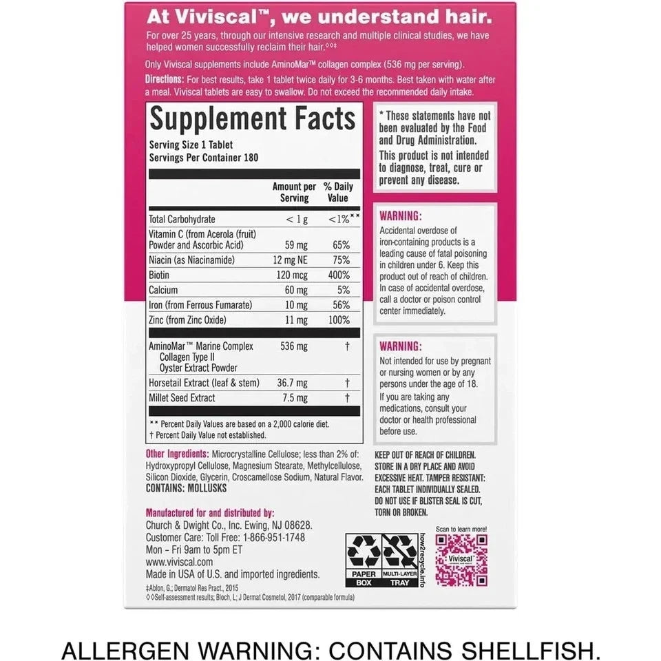 Viviscal Professional Hair Supplement Growth Tablets for Women 180