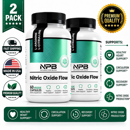 Nitric Oxide Flow 1500mg 60 Capsules Nature's Pure Blend Blood Flow Supplement pack of 2