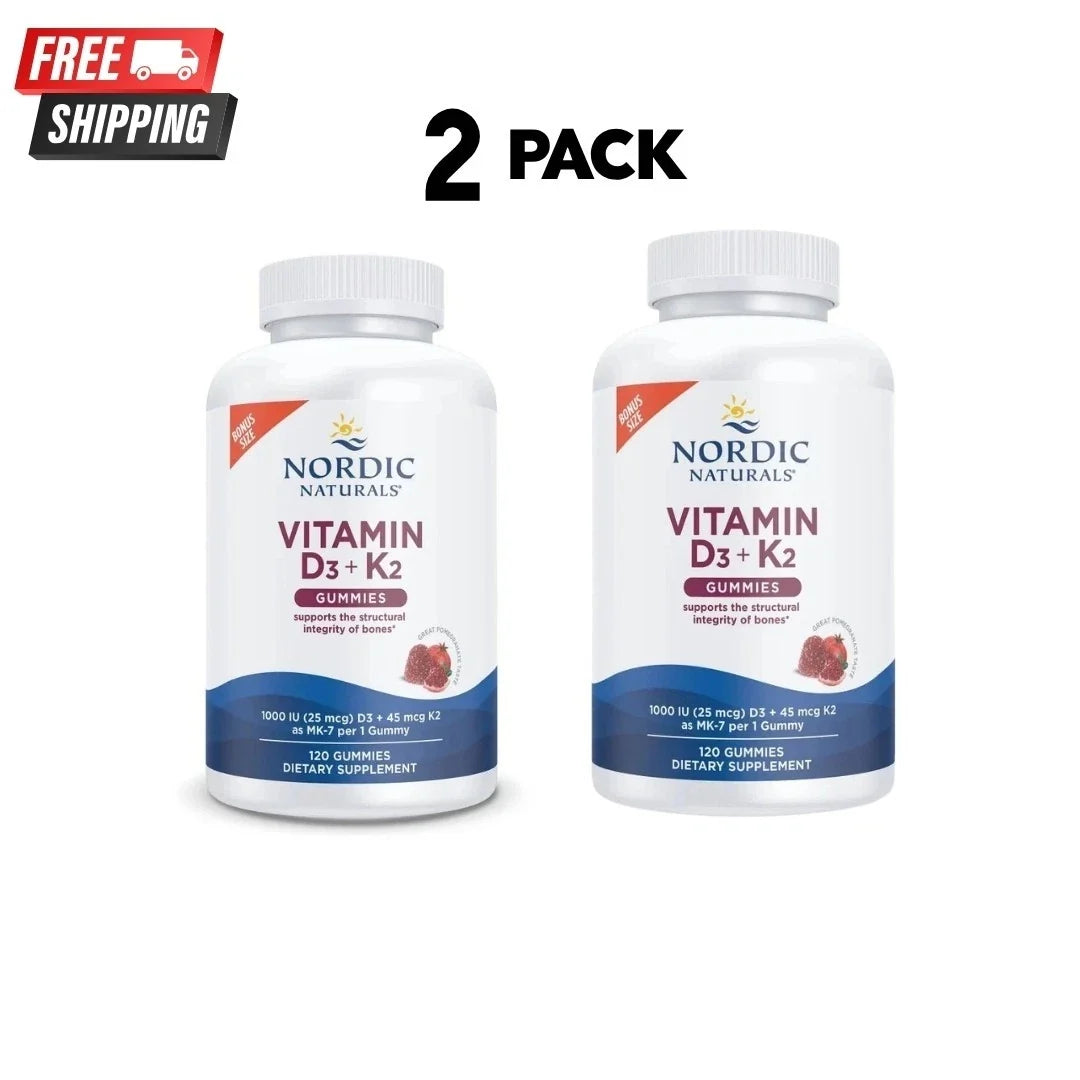 Nordic Naturals D3 + K2 Gummies 120 Ct 2 Pack Cholecalciferol 240 Total
