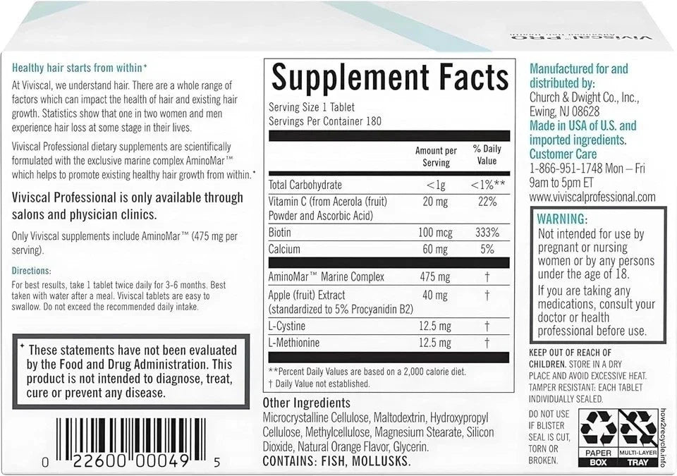 Viviscal PRO Advance Hair Growth Supplement 180 Tablets Exp 08/2027